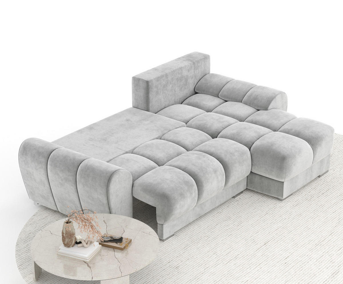 ECKSOFA MIT SCHLAFFUNKTION Peebles Creme Samtstoff - Chromfarben/Creme, Holz/Holzwerkstoff (256/175cm) - Maison de Reve