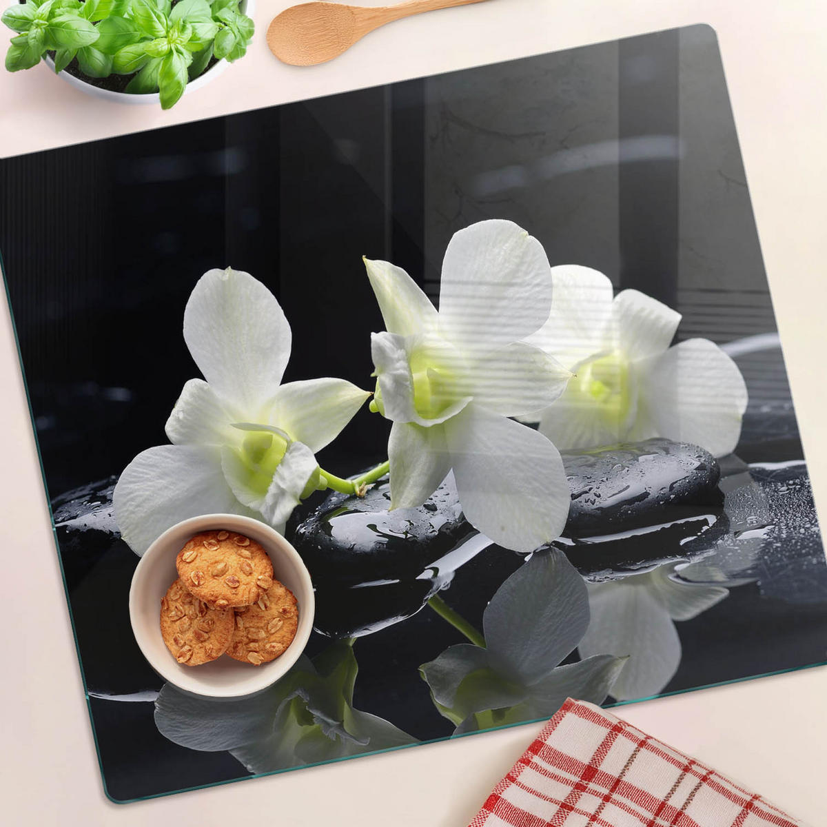 GLASPLATTE 60x52 cm Orchidee - Weiß, Glas (60/0.4/52cm) - TULUP
