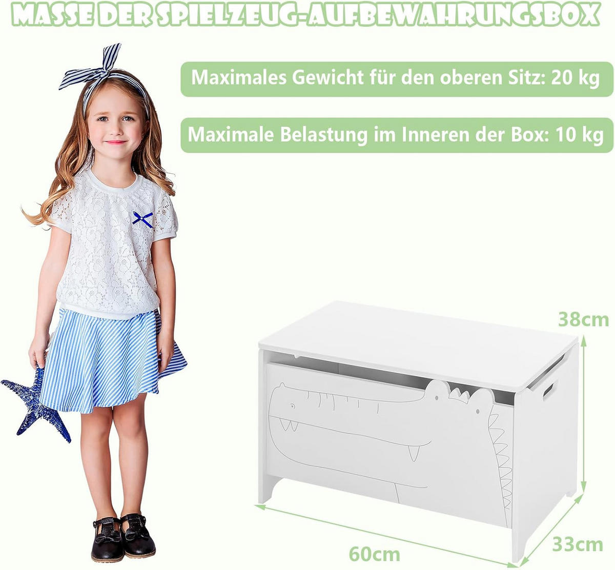 SPIELZEUGTRUHE Weiß - Weiß, Holz (33/60cm) - COSTWAY