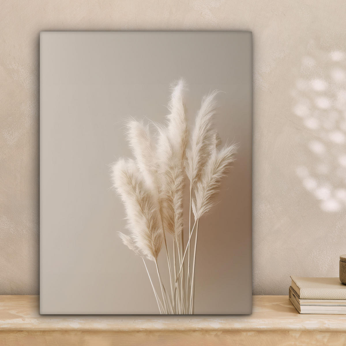 LEINWANDBILD Pampasgras - Federn - Pastell - Weiß 30x40 cm - Naturfarben, Textil (30/40cm) - MuchoWow
