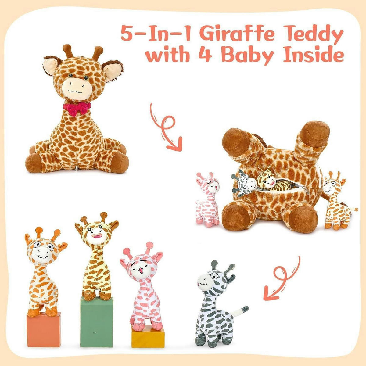 STOFFTIER Giraffe mit 4 Babys 50 cm - Multicolor, Textil (20/55cm)