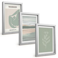 BILDER SET 3er Set - 20x30 cm Silberner Rahmen - Abstrakte pastellfarbene Pflanzenformen - Silberfarben, Kunststoff (20/30cm) - TULUP