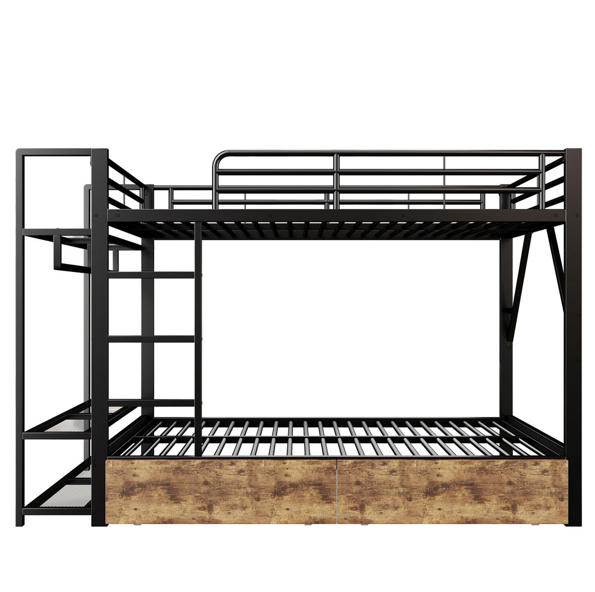 ETAGENBETT 140/200 cm aus Metall mit LED-Beleuchtung und Stauraum - Schwarz, Metall - BEAOK