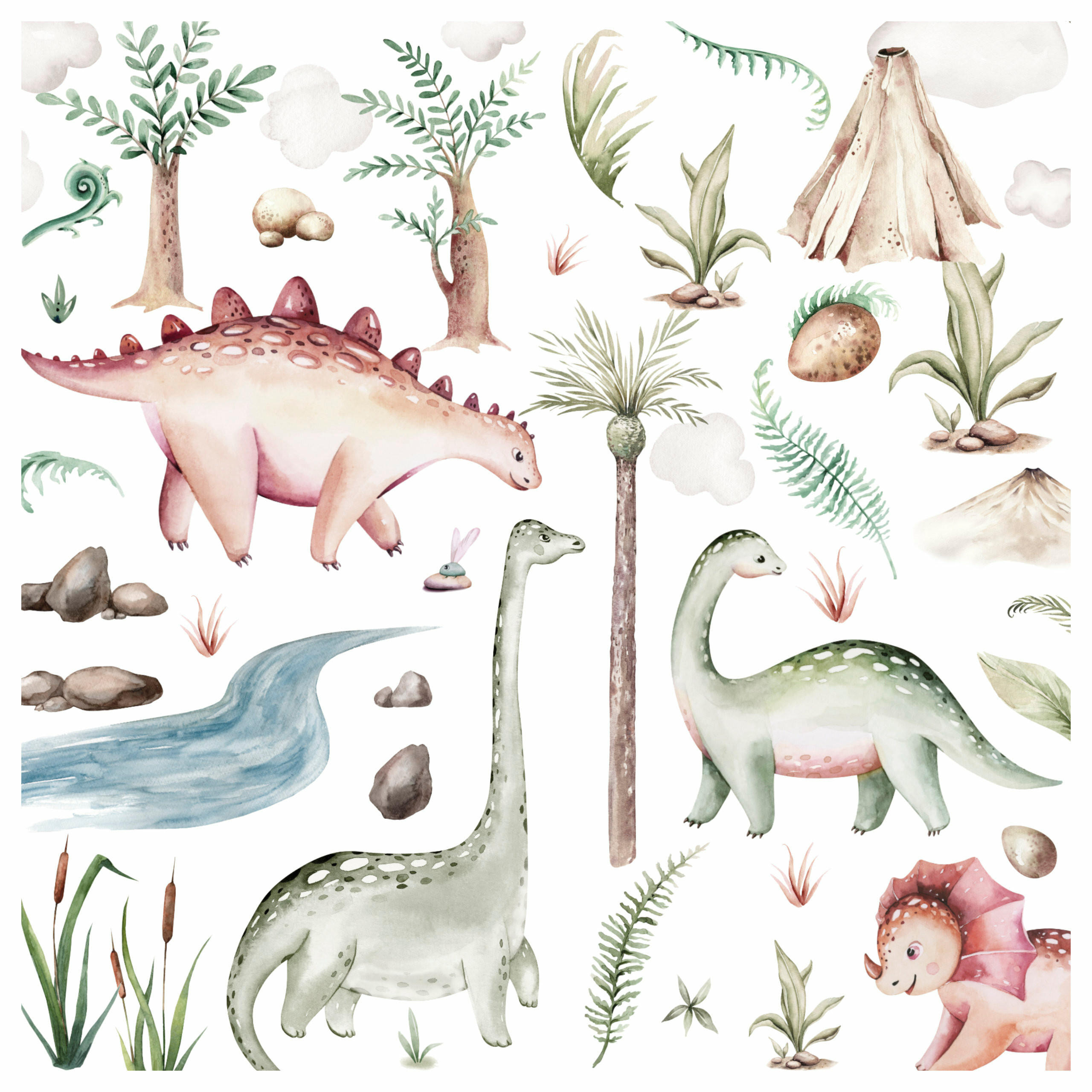 WANDSTICKER SET Dinosaurier und Pflanzen 120x60 - Beige/Braun, Papier (120/60/60cm) - Muralo