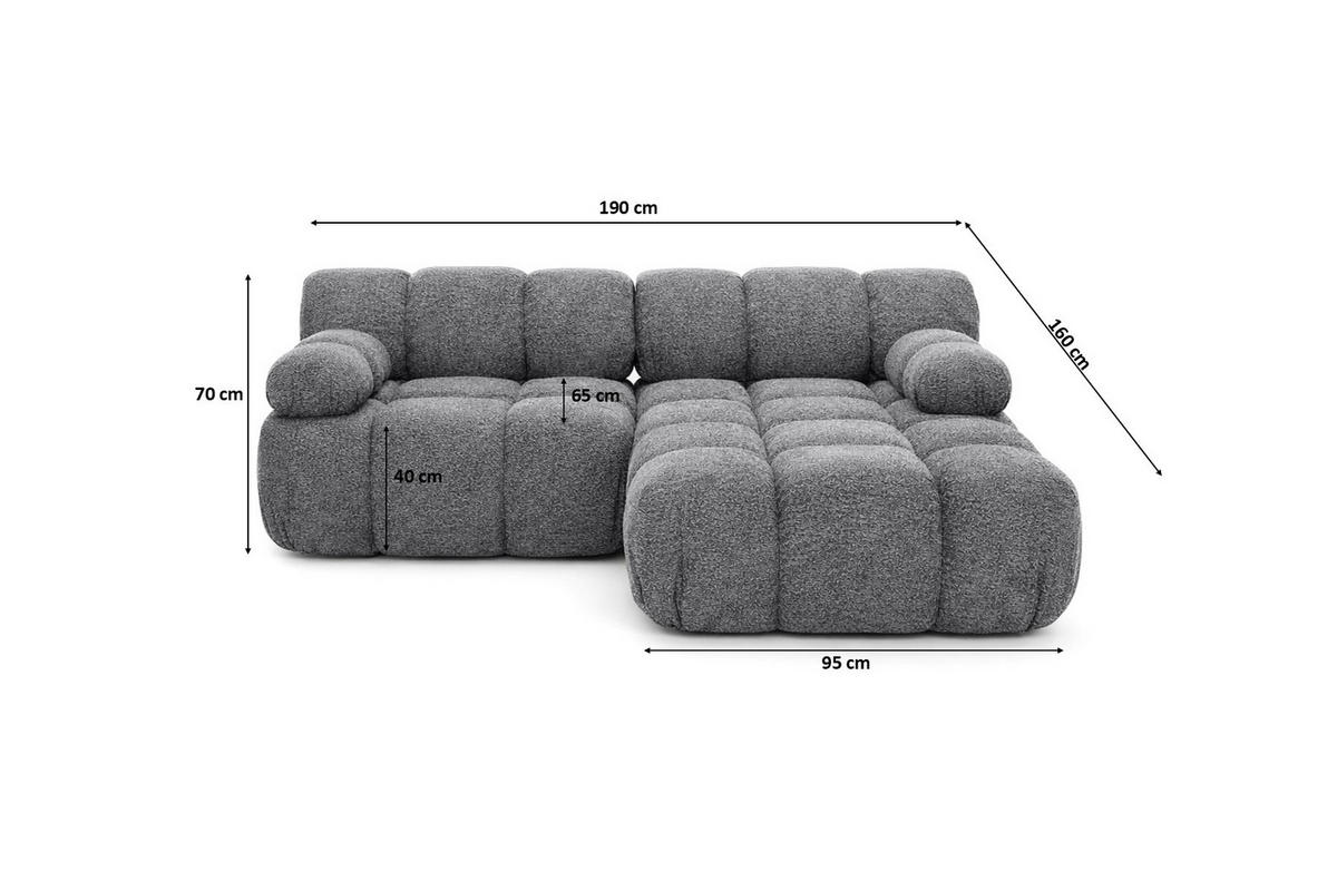 ECKSOFA L-form Mini Modular, Bouclé-Stoff Abriamo, Dunkelgrau, Rechts, Selia - Dunkelgrau, Holz (190/160cm) - Kaiser Möbel