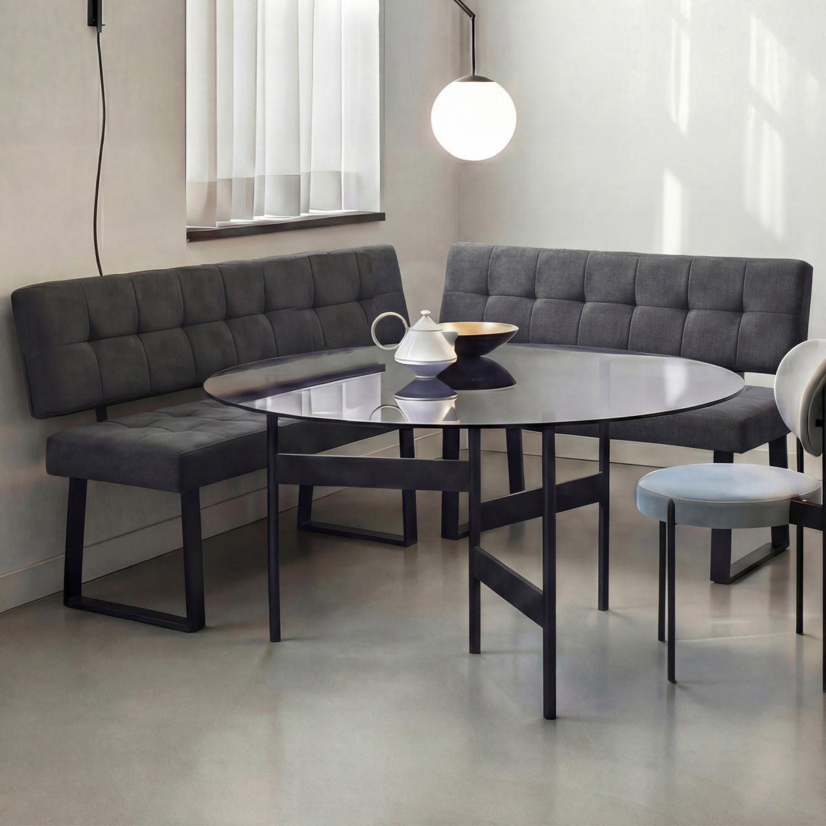 SITZBANK SIGFRID - Anthrazit, Textil/Metall (120/48/56cm) - B&D Home