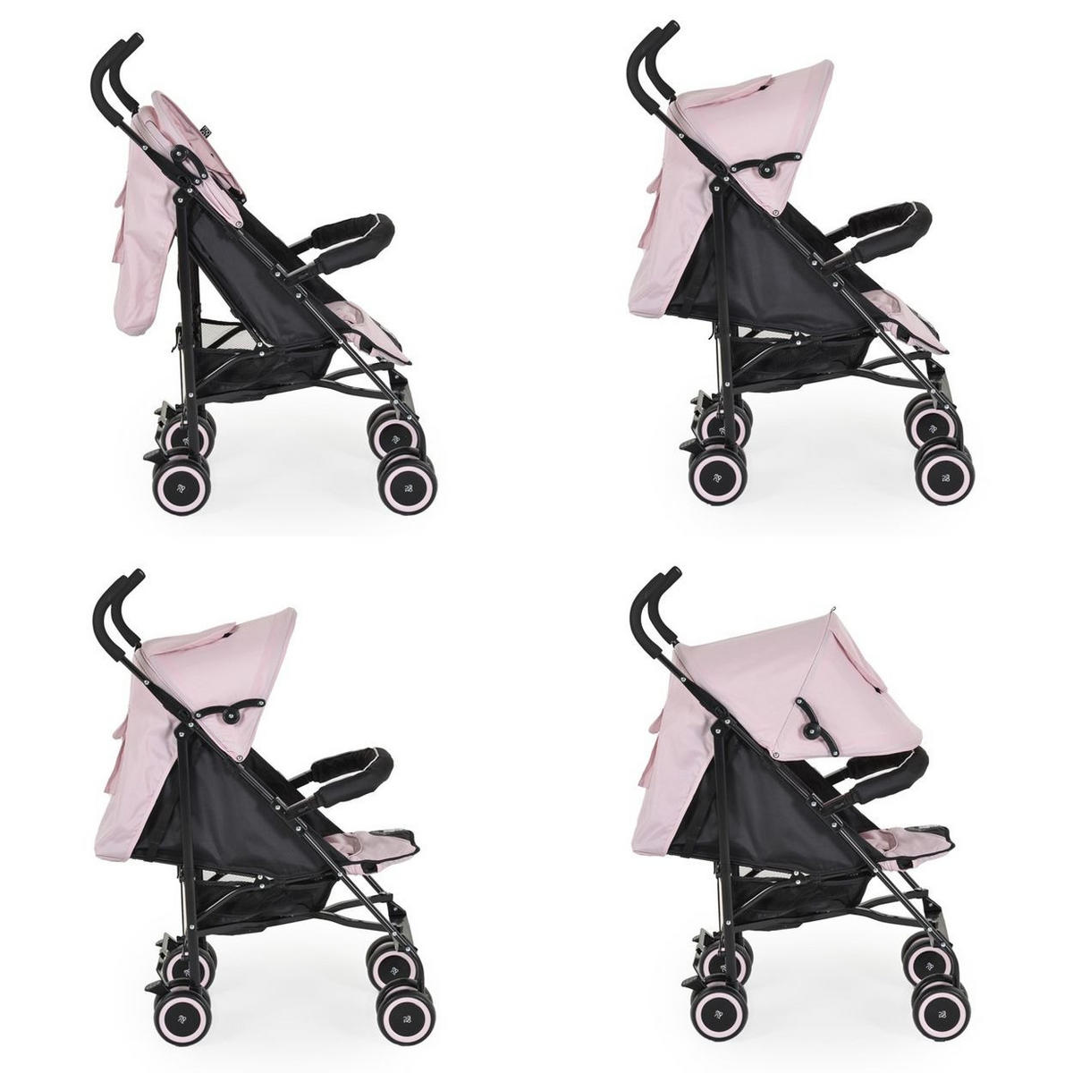 BUGGY Jerry osa schwarz Sonnendach, schwenkbare Vorderräder, EVA-Räder - Hellrosa, Metall (72/47/100cm) - Moni