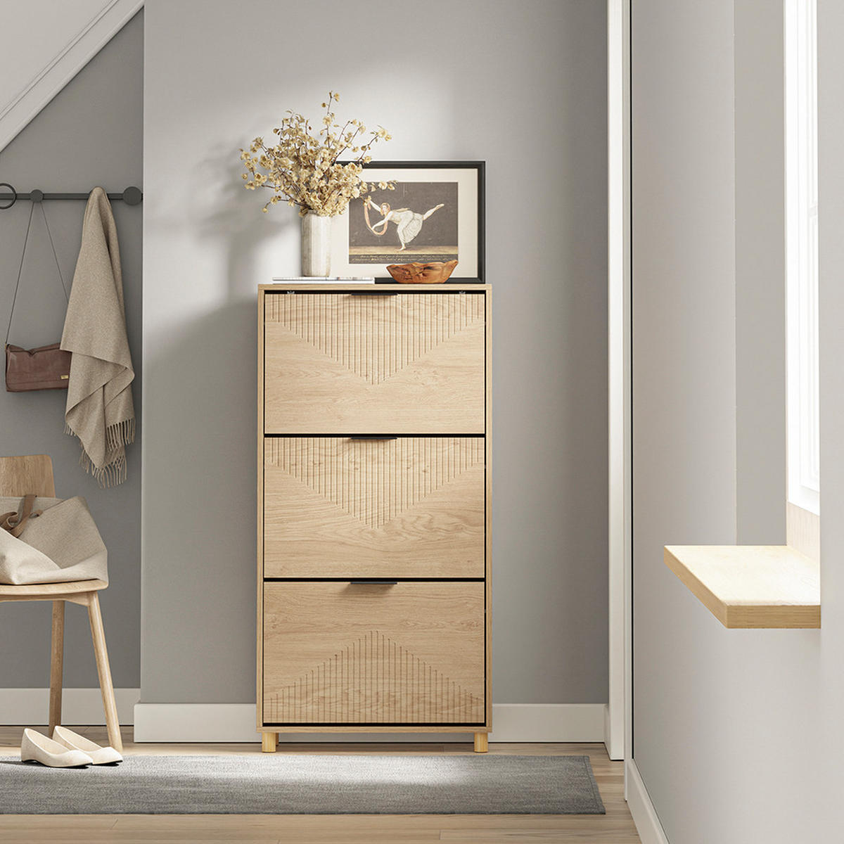 SCHUHSCHRANK mit 3 Schubladen 60x24x120cm Modern - Eichefarben, Holzwerkstoff (24/120/60cm) - SoBuy