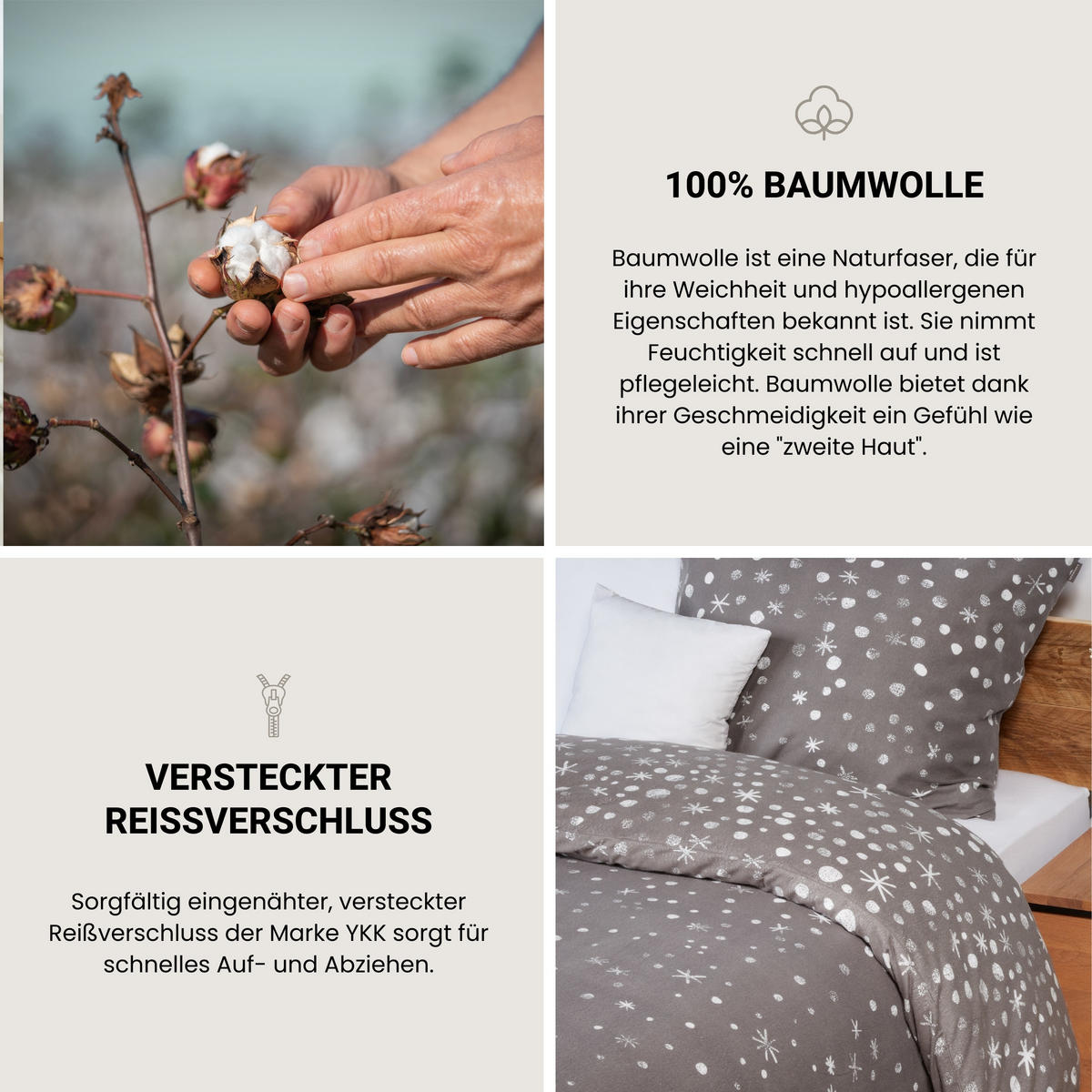 BETTWÄSCHESET Runa - Feinbiber - 2-teilig - 155 x 220 cm - Grau - Grau, Textil (155/220cm) - SCHIESSER