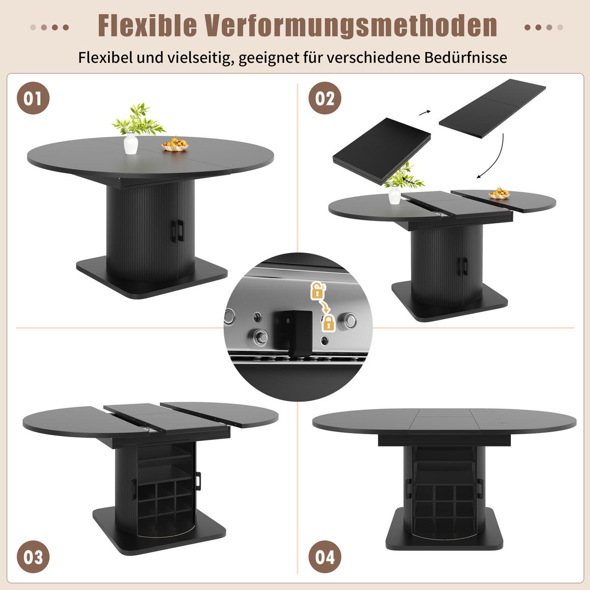 ESSTISCH Ausziehbar Stauraum MDF Schwarz - Schwarz, Metall (118/118/76cm) - FLIEKS