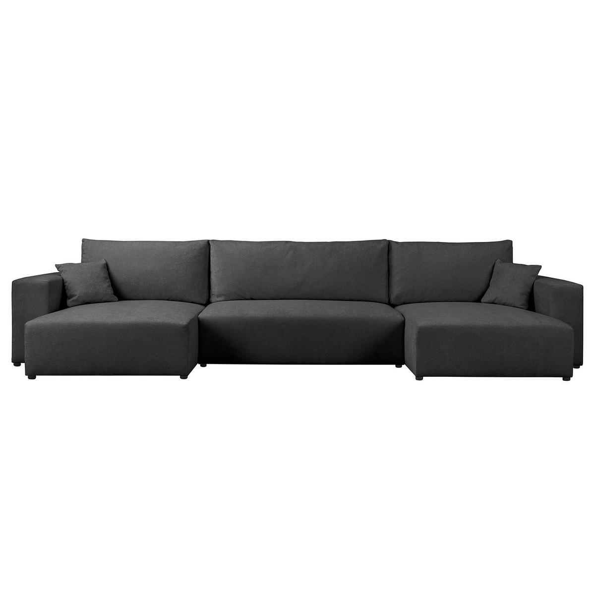 WOHNLANDSCHAFT mit Schlaffunktion - Dunkelgrau/Schwarz, Kunststoff/Textil (398/70/148cm) - home24