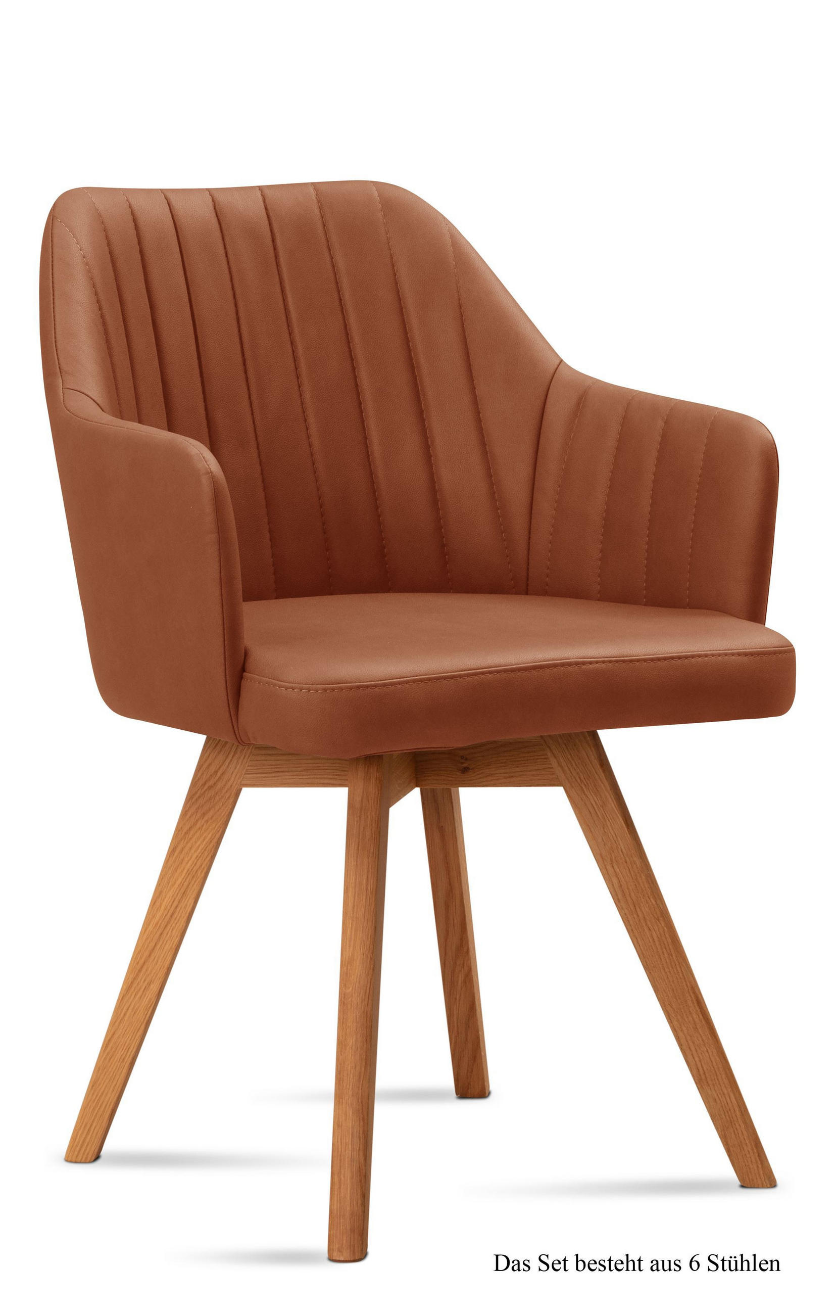 ARMLEHNSTUHL (6er-Set) Domna 58x81x60 Eiche geölt/Cognac - Cognac/Eichefarben, Kunststoff (60/81/58cm) - 58aufmkessel