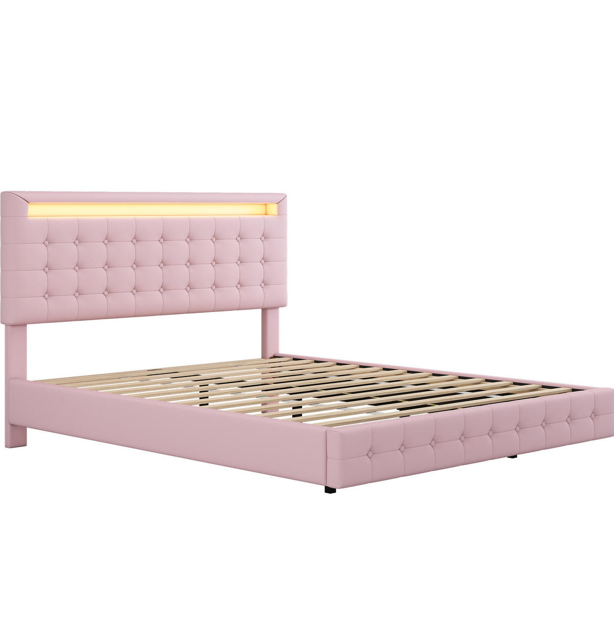 TAPECIRANI krevet 140/200 cm s LED osvjetljenjem i trostupanjski podesivim uzglavljem, Ružičasta - ružičasta, koža (140/200cm) - Redom