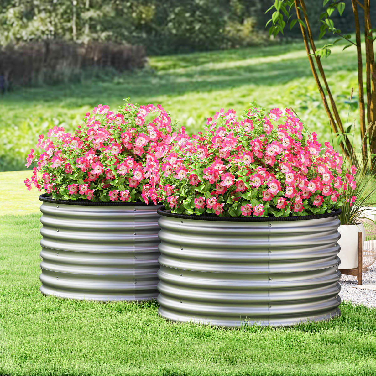 HOCHBEET-SET DE-12184 2er-Set rund, Ø90/56 cm, offener Boden Silber - Silberfarben, Metall (90/56/90cm) - ComfortXL