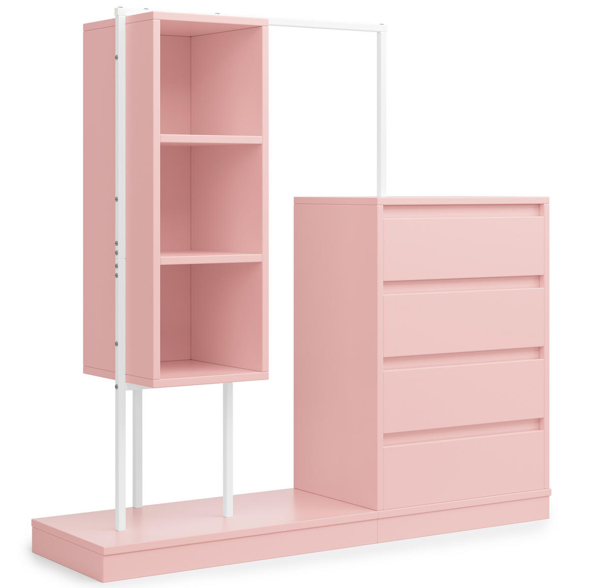 KLEIDERSCHRANK aus Spanplatte 40x100x135 cm Weiß/Rosa mit 4 Schubladen, 3 offenen Fächern und Kleiderstange - Pink, Holzwerkstoff (140/135/40cm) - Modfu