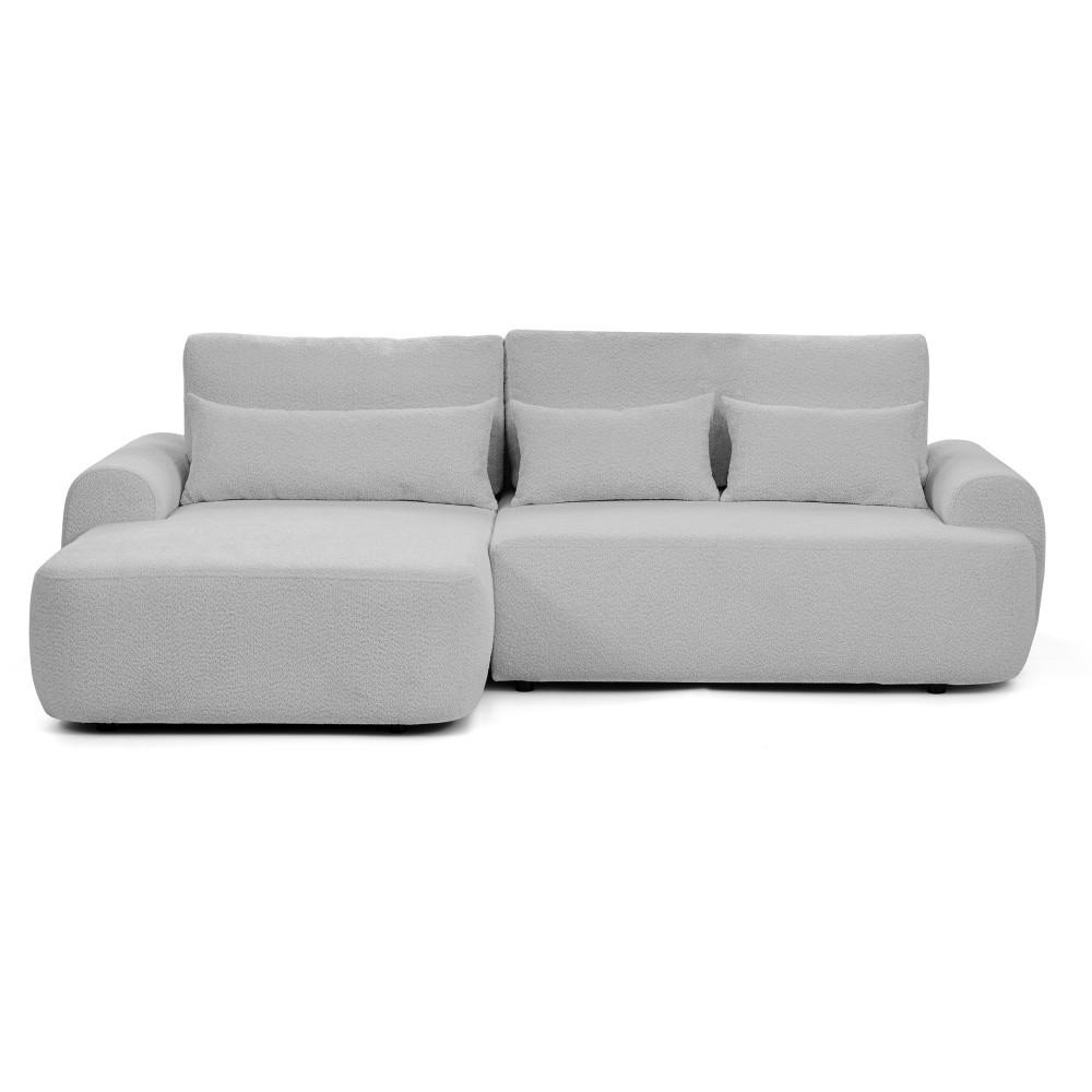 ECKSCHLAFSOFA Oliver im Bouclé-Gewebe, Hellgrau, links - Hellgrau/Schwarz, Textil (266/160cm) - Beautysofa