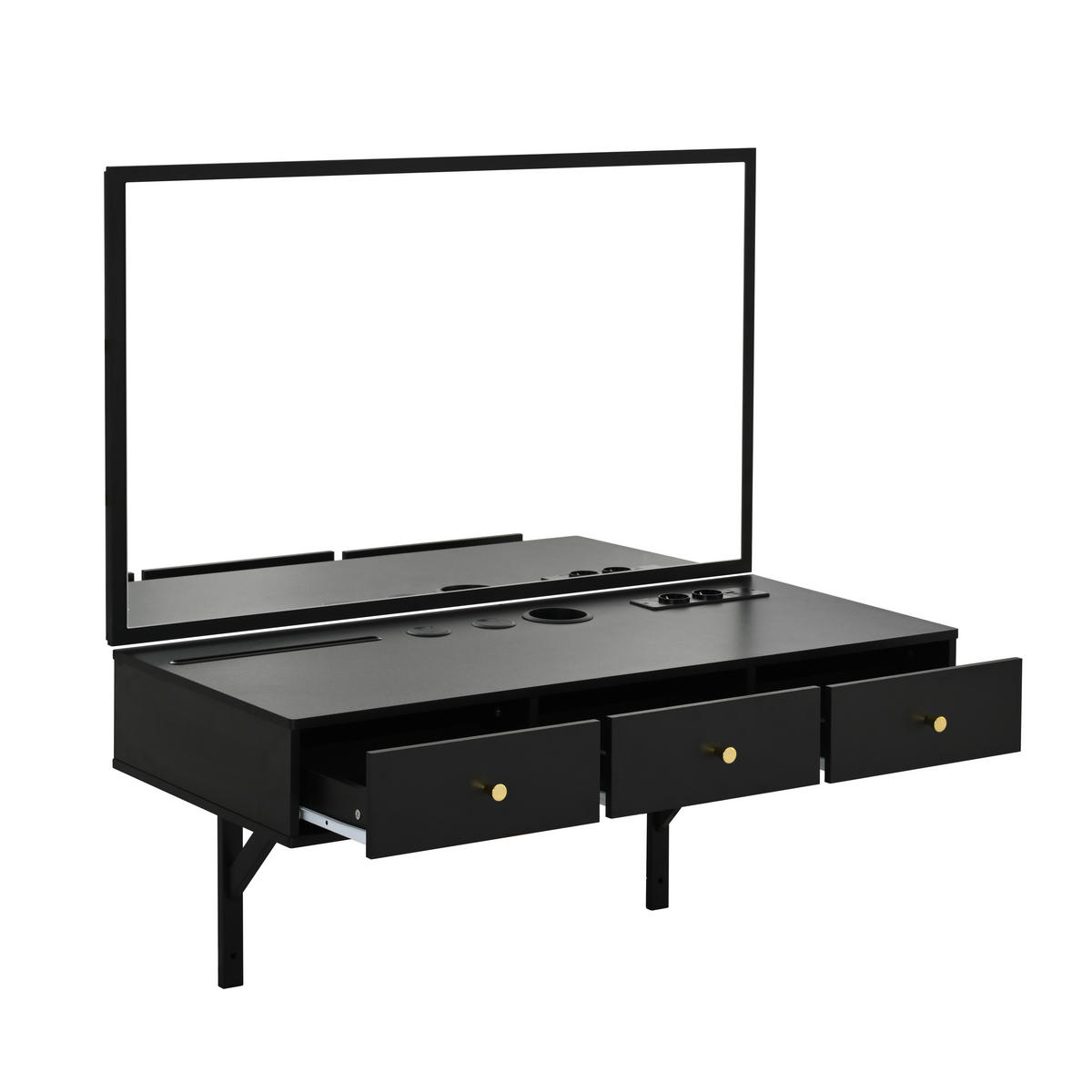 SCHMINKTISCH Schwarz LED Spiegel 3 Schubladen 100x45x105cm - Schwarz, Holzwerkstoff (45/105/100cm) - FLIEKS