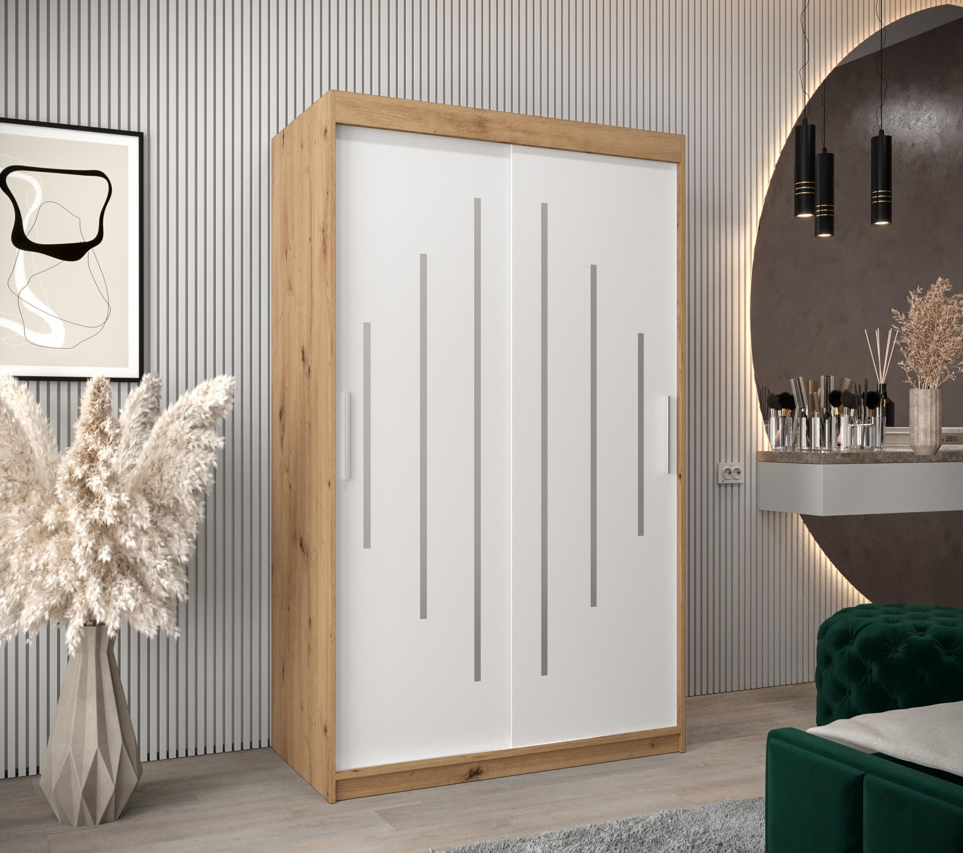 SCHWEBETÜRENSCHRANK 200/120/62 2-türig - Silberfarben/Weiß, Holz/Kunststoff (120/200/62cm) - Abiks Möbel