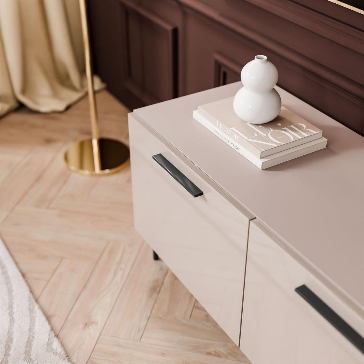 TV-ELEMENT AURA 100 KASCHMIR Hochglanz auf geraden schwarzen Beinen + LED - Kaschmir, Holzwerkstoff (100/50/40cm) - Lookway