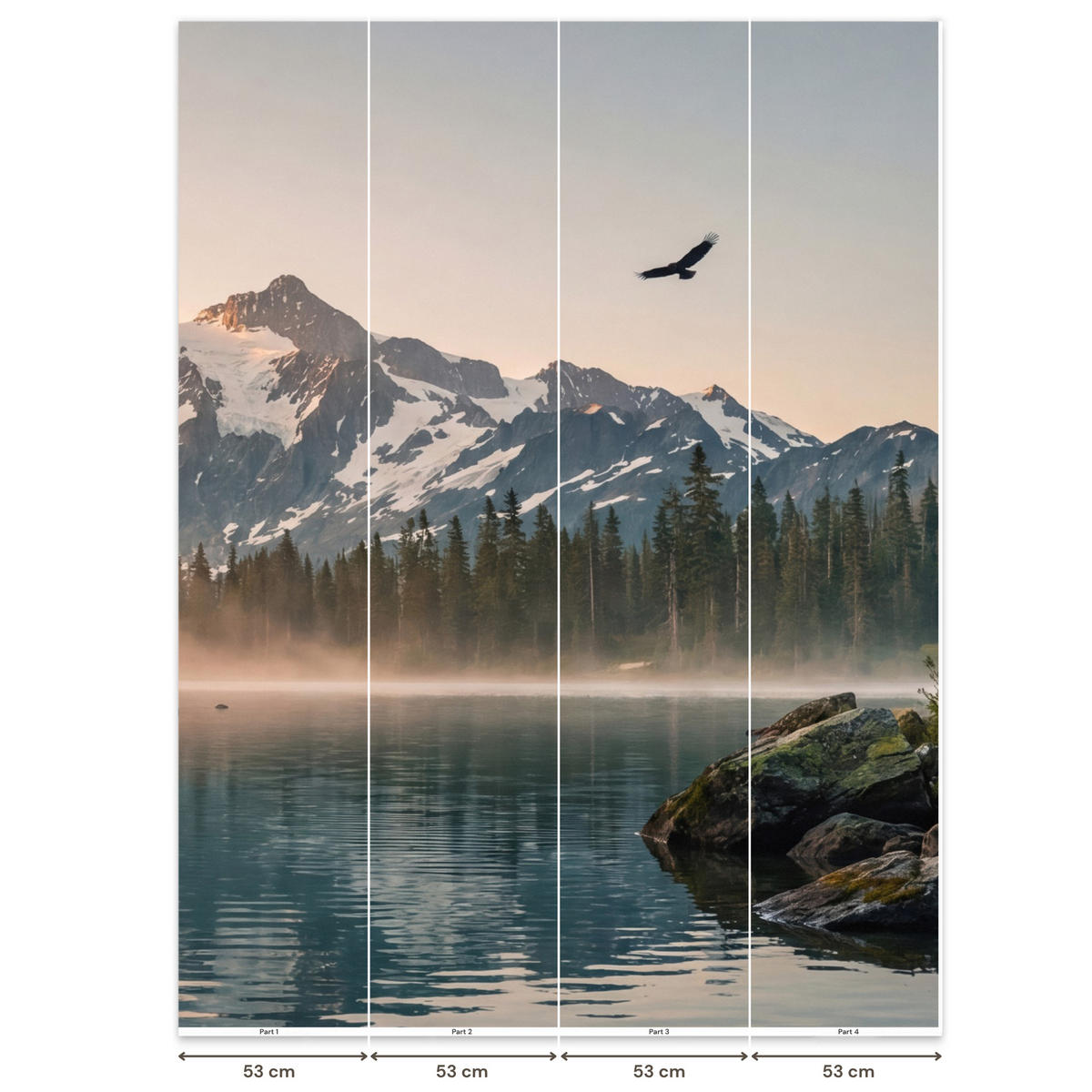TAPETE - Berge - Wasser - Bäume - 220x300 cm - Multicolor, Papier (220/300cm) - OnlyWow