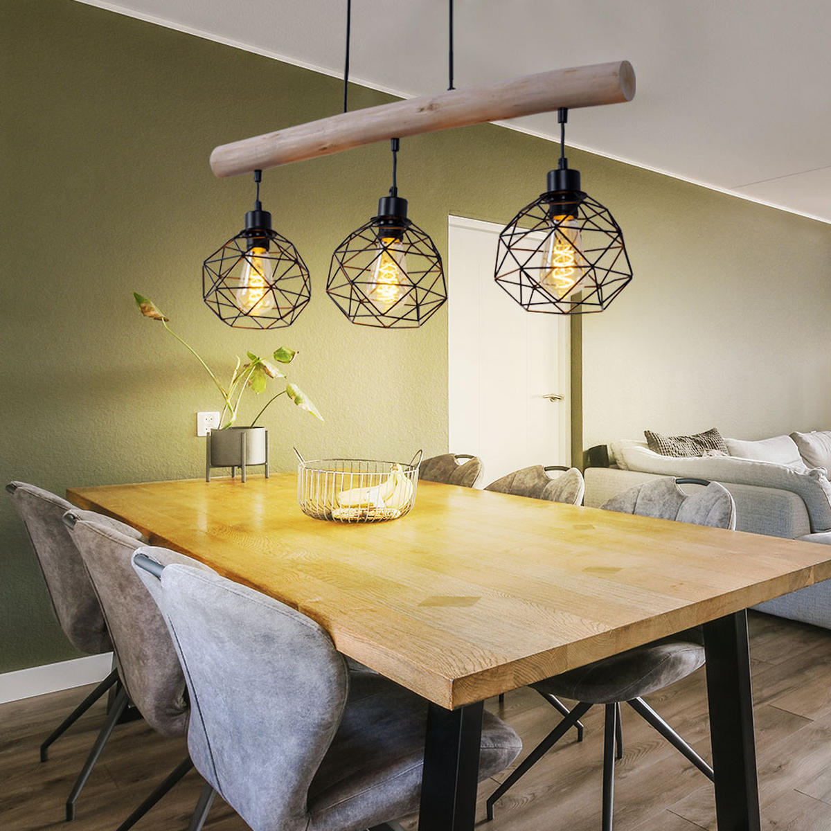 HÄNGELEUCHTE Holz Braun Metall Schwarz - Braun, Holz (76/18/120cm) - Globo Lighting