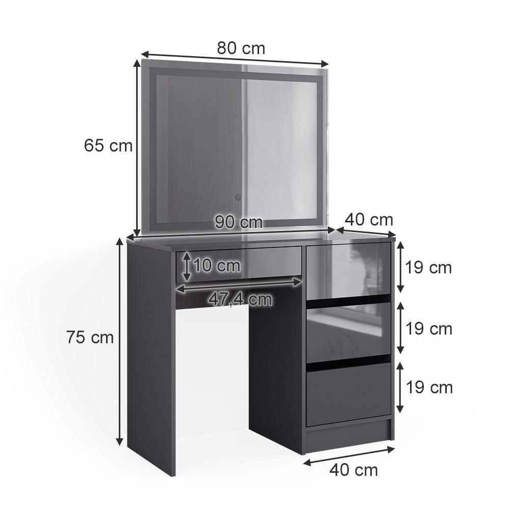 Thumbnail - Vicco Schminktisch, Anthrazit, Holzwerkstoff, 4 Fächer, 4 Schubladen, Rechteckig,Rechteckig, 90x75x40 cm, Schlafzimmer, ...