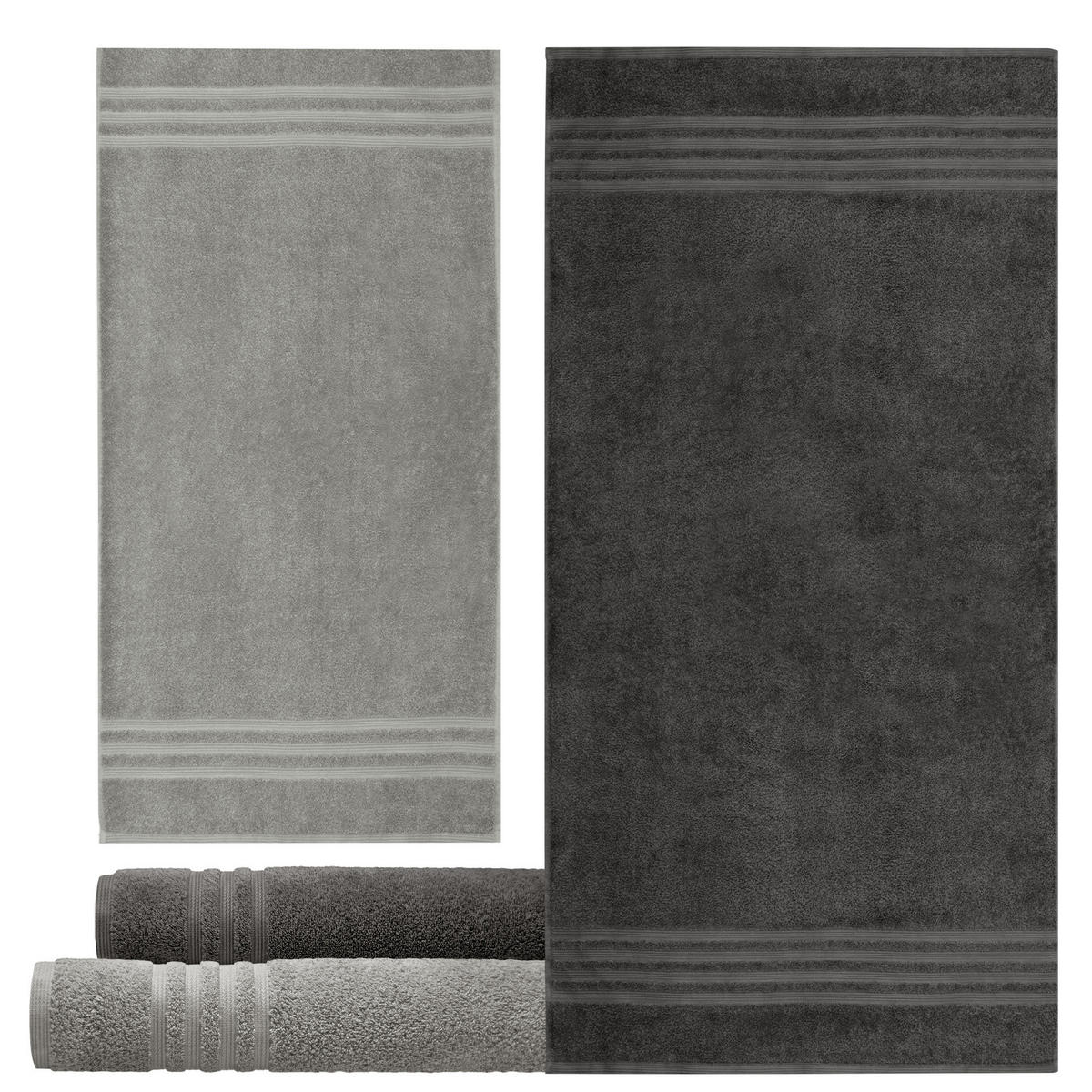 HANDTUCH Set London 8-teilig, 2x Duschtuch 70x140 + 2x Handtuch 50x100 + 2x Gästetuch 30x50 + 2x Waschlappen 30x30 Anthrazit - Stein - Anthrazit/Grau, Textil (70/140cm) - Lashuma