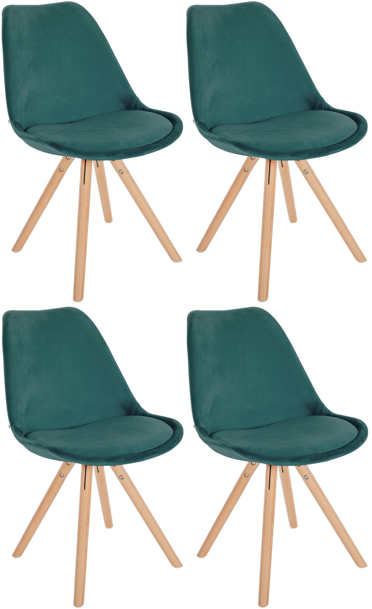 STUHL 4er Set Samt grün - Eukalyptusholzfarben/Grün, Holz/Textil (48/81/54cm) - CLP
