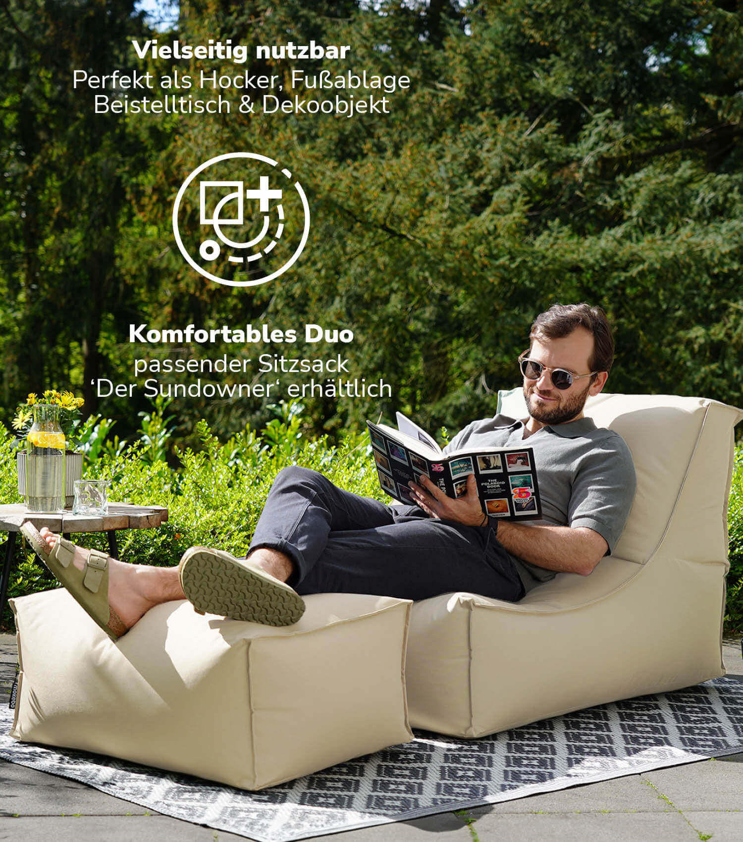 OUTDOOR POUF mit Schutzhülle Der Ruhestifter - Beige, Textil (60/25/45cm) - Mokebo