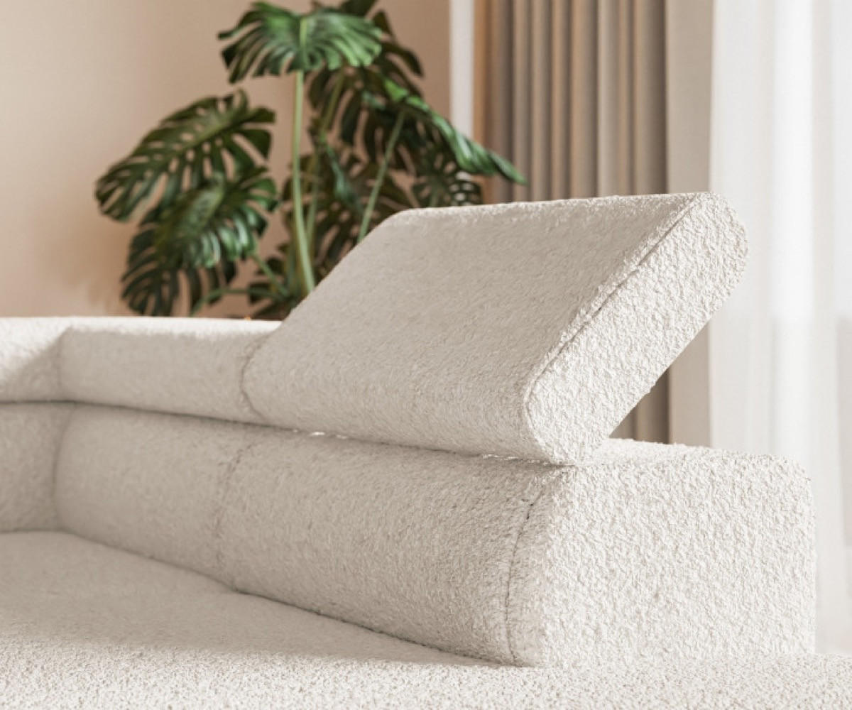ECKSOFA Ecru ALEX Mit Verstellbaren Kopfstützen Links Stoff Boucle - Ecru, Textil (274/203cm) - Sepro Meble