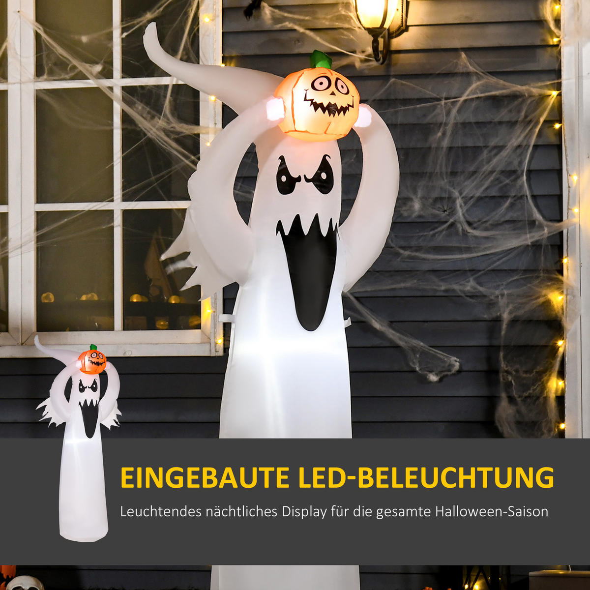 HALLOWEEN AUFBLASBARER GEIST , Weiß + Orange, Polyester - Weiß, Kunststoff (40/180/80cm) - HOMCOM