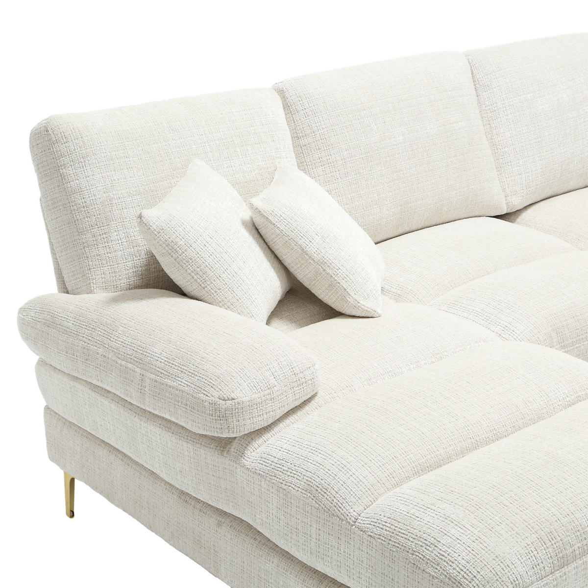 WOHNLANDSCHAFT Chenille Beige mit Kissen - Beige, Holzwerkstoff/Textil (272/88/136cm) - WISHDOR
