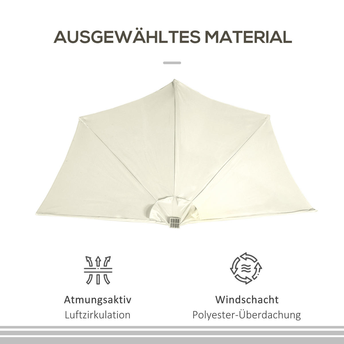 SONNENSCHIRM, Eisen, Polyester, Beige - Beige, Metall (135/270cm) - Outsunny