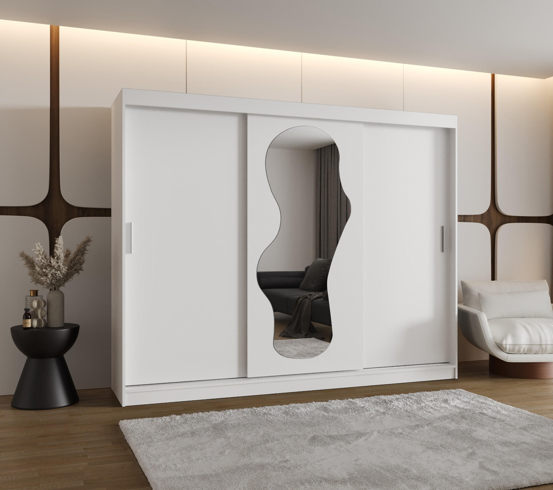 SCHWEBETÜRENSCHRANK 200/250/62 3-türig - Silberfarben/Weiß, Holz (250/200/62cm) - MÖBEL KRYSPOL