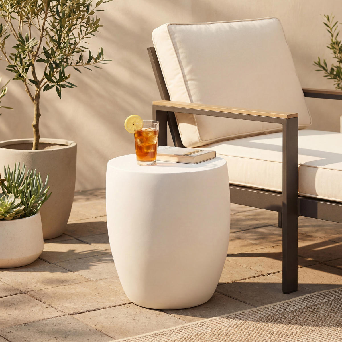 BEISTELLTISCH IKARIA Betonoptik 48 x 48 x 50 cm - Creme, Naturmaterialien (48/48/51cm) - Elementi