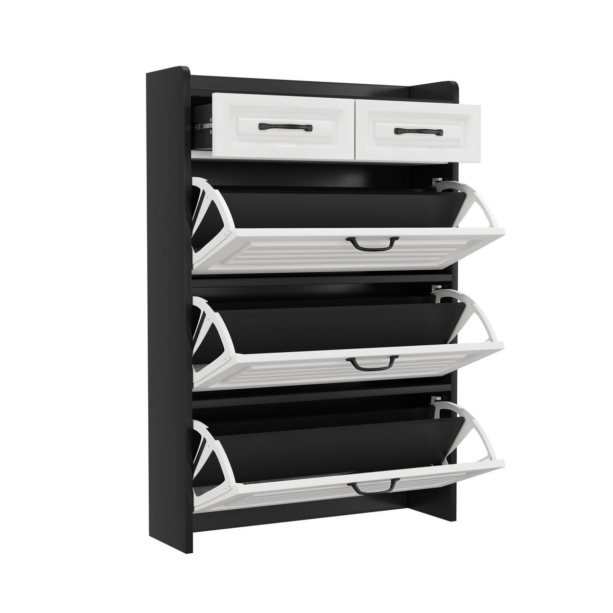 SCHUHSCHRANK 80/23,5/131 cm mit 3 Klappen und 2 Schubladen in Weiß - Weiß, Holzwerkstoff (80/131/23.5cm) - BEAOK