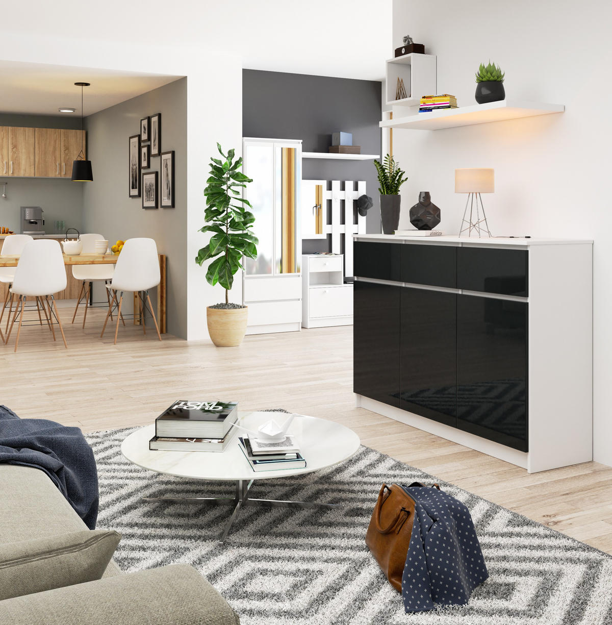 KOMMODE Weiß, Graphit Glanz 99/138/40 - Weiß, Holzwerkstoff (138/99/40cm) - RAUMHIRSCH FURNITURE