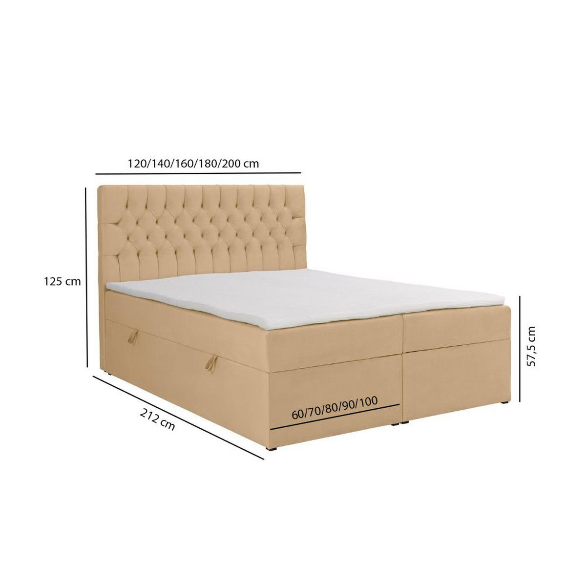BOXBETT Dora mit Bonnelmatratze und Topper, 120x200, Hellbraun - Hellbraun, Holzwerkstoff (120/200cm) - AN-Moebel 4u