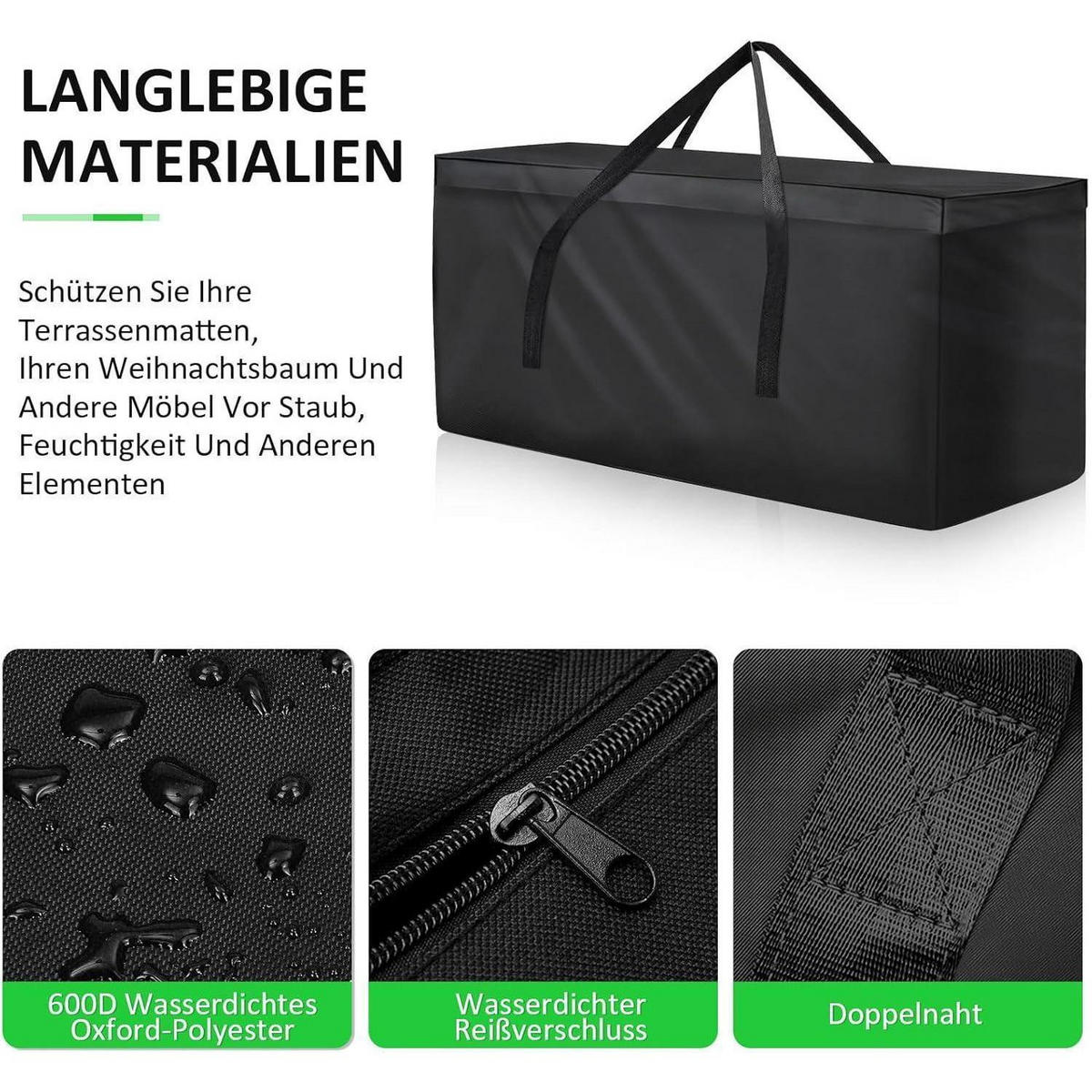 AUFBEWAHRUNGSTASCHE für Gartenauflagen 200 x 60 x 75 cm - Schwarz, Textil (40/55/125cm)