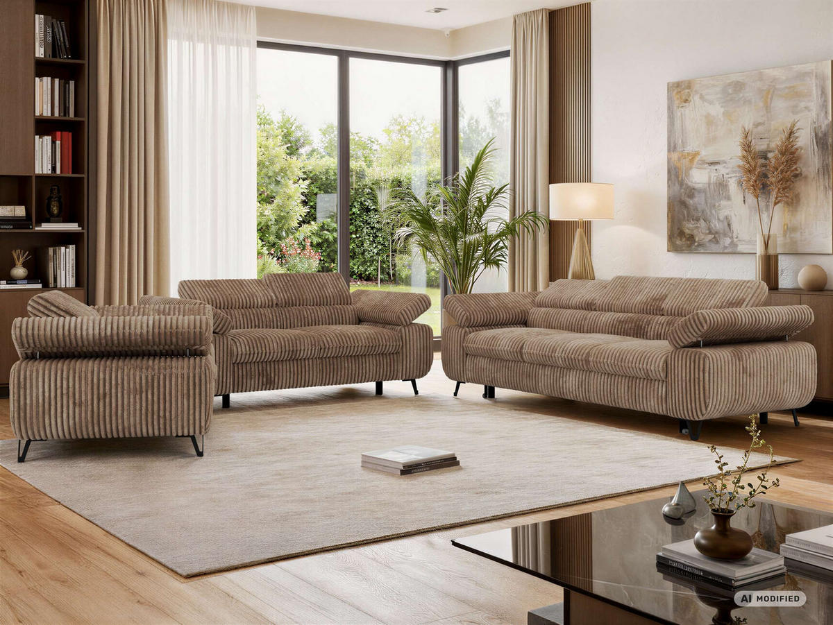 SEDACIA ZOSTAVA PETERS 1+2+3 - Hnedá Manšester - hnedá/čierna, kov/textil (262/76/99cm) - MKS