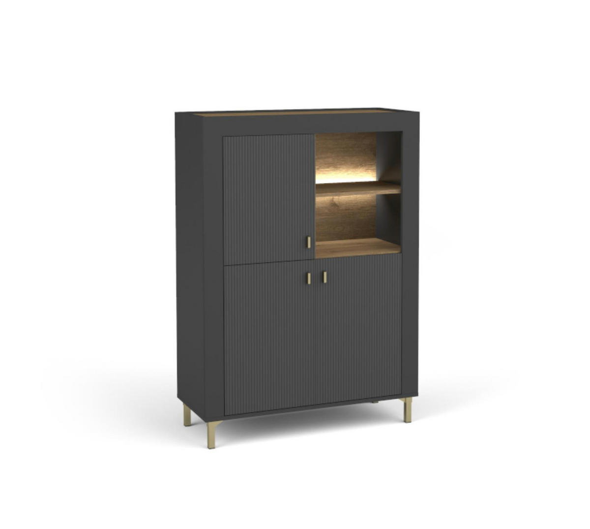 KOMMODE Mossa Schwarz, Regal mit LED - Goldfarben/Schwarz, Holzwerkstoff (97/136/40cm) - Bettso