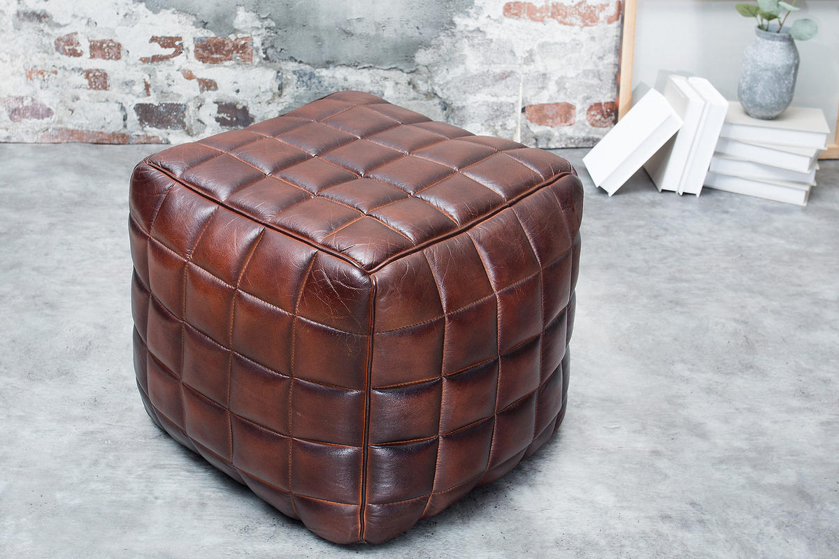 HOCKER RIDER Echtleder Braun 40 cm - Braun, Leder (40/40/40cm) - riess-ambiente