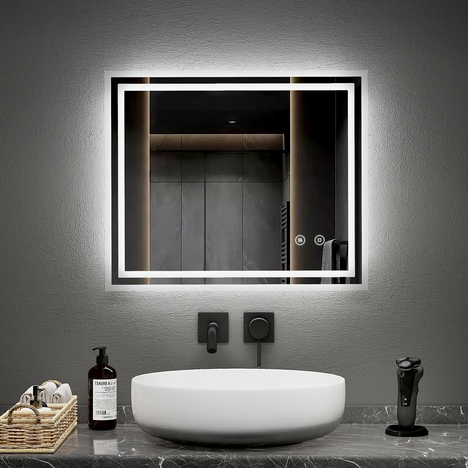 BADSPIEGEL mit Beleuchtung 60/50/3,5 cm - Weiß, Glas (50/3.5/60cm) - EMKE