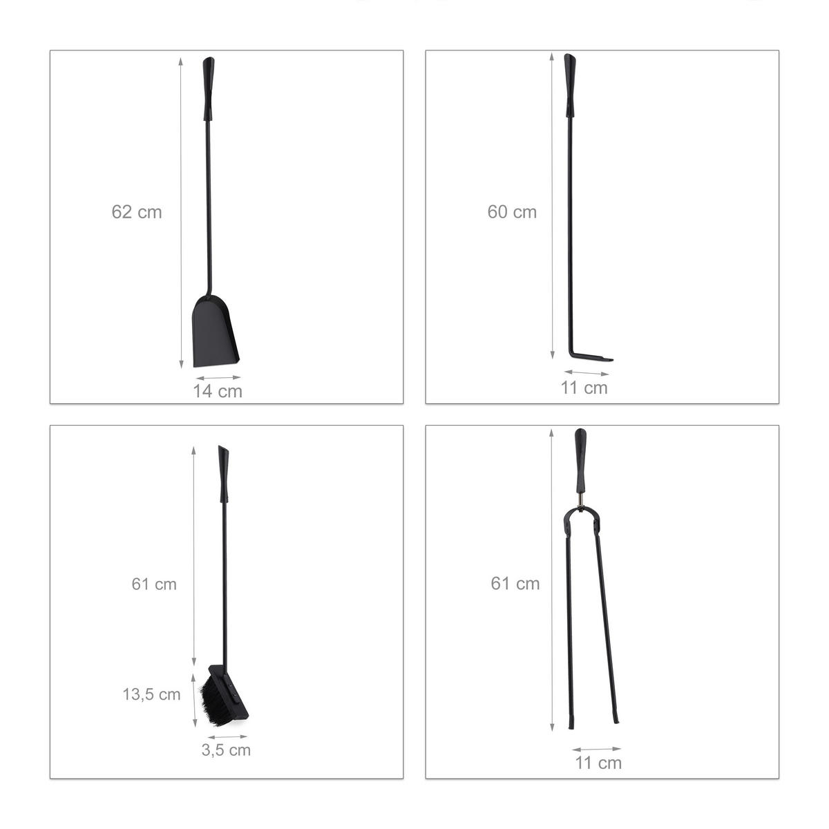 KAMINBESTECK - Schwarz, Textil/Metall (25.5/61/15cm) - Relaxdays