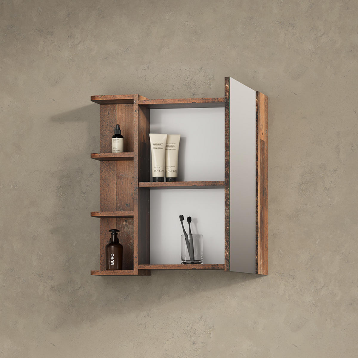 SPIEGELSCHRANK Fucino Oldstyle 62 x 64 cm - Braun, Holzwerkstoff (62/64/20.8cm) - Livinity®