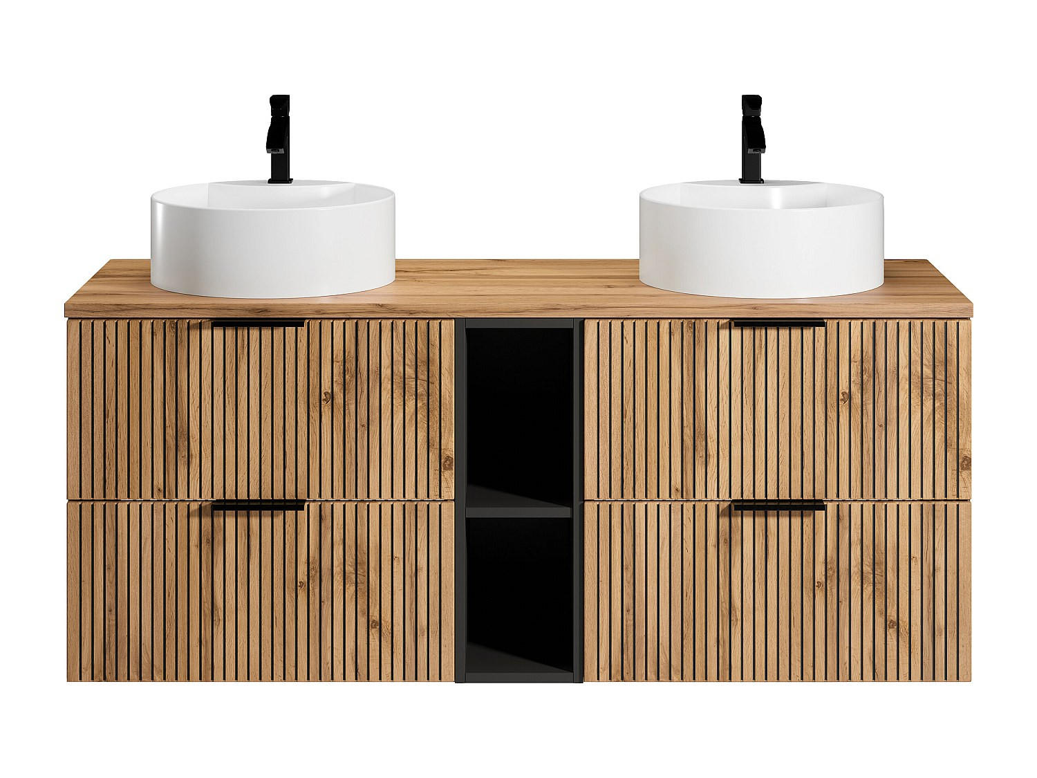 DOPPELWASCHTISCH - 140 cm x 46 cm - Holz, Platte - Schwarz, Naturfarben Hell - MADELA - Schwarz/Naturfarben, Holz (140/57/46cm) - Vente-Unique