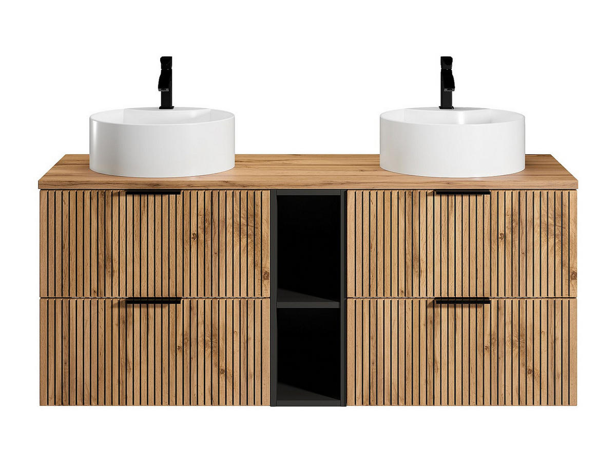 DOPPELWASCHTISCH - 140cm x 46cm - MDF - schwarz, naturfarben hell - MADELA - Schwarz, Holz (140/57/46cm) - Vente-Unique