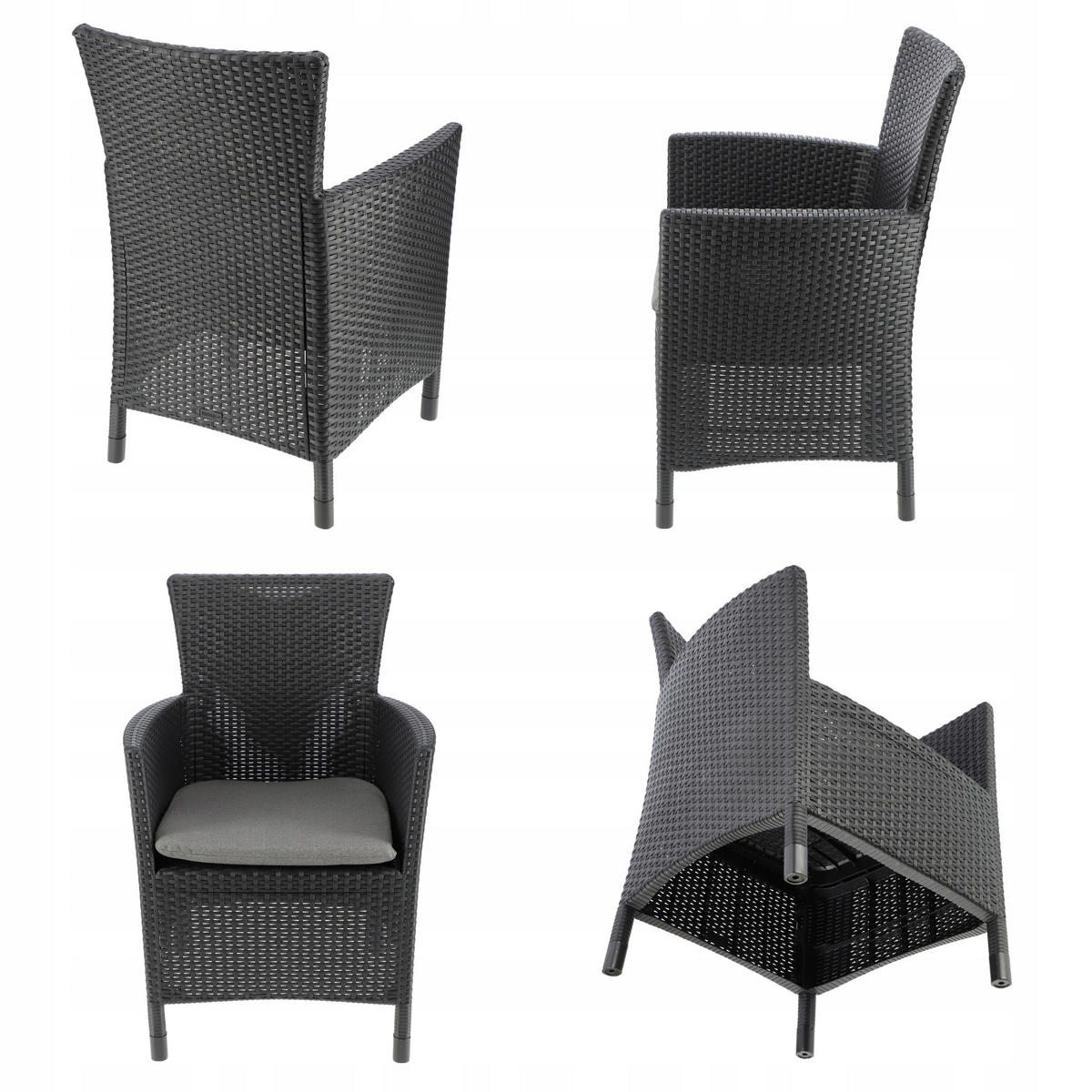 GARTENMÖBEL-SET, 2 Stühle + Tisch, Graphit - Graphitfarben, Kunststoff (60/62cm) - KADAX