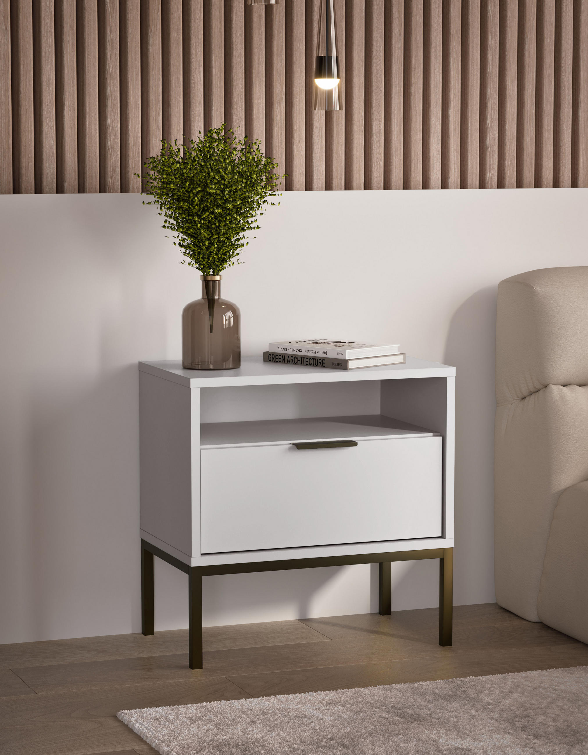 NACHTSCHRANK Austin 33/56,4/55 cm - Schwarz/Weiß, Holzwerkstoff (33/56/55cm) - RAUMHIRSCH FURNITURE