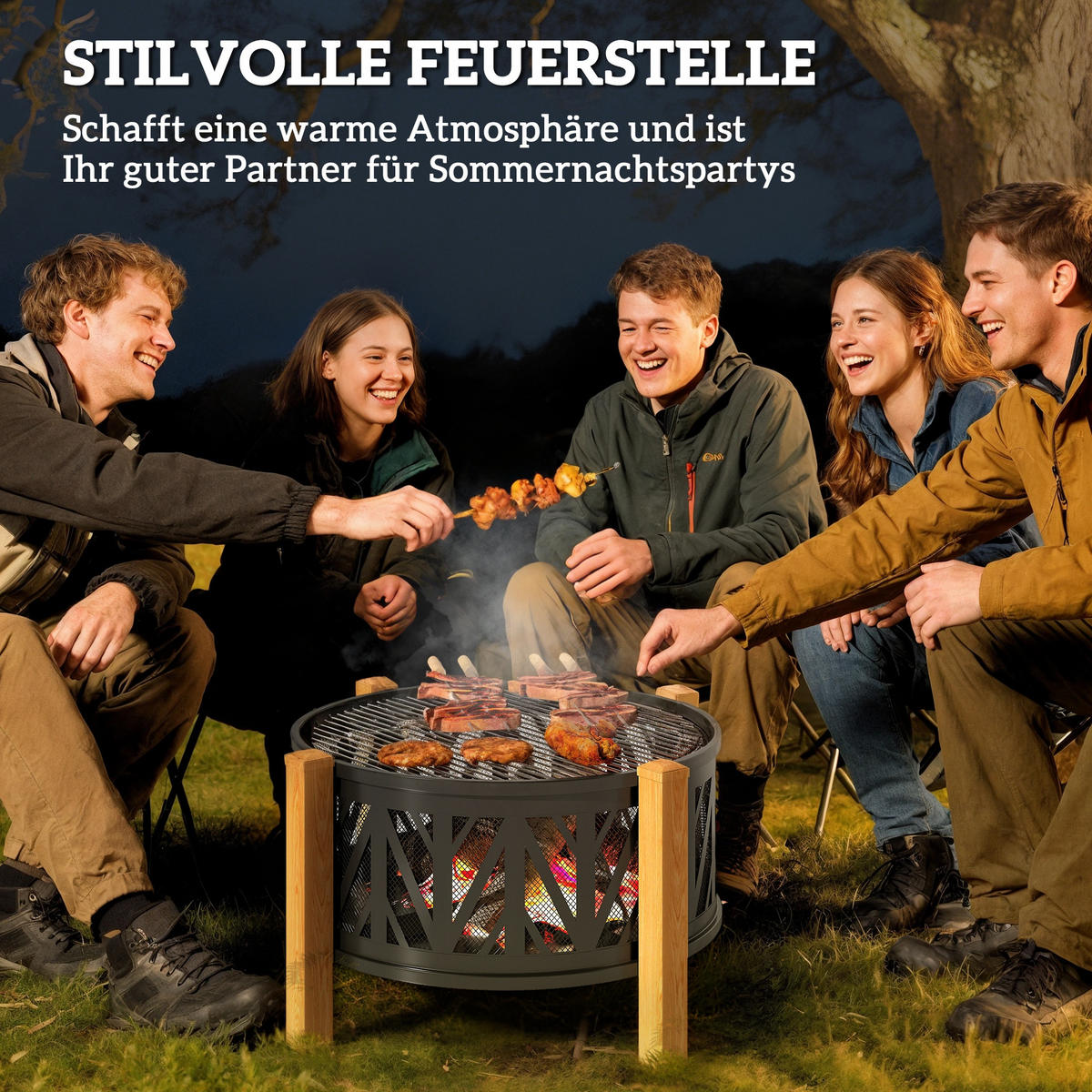 FEUERSCHALE Metall Schwarz Braun - Multicolor, Metall (75/58/75cm) - Outsunny